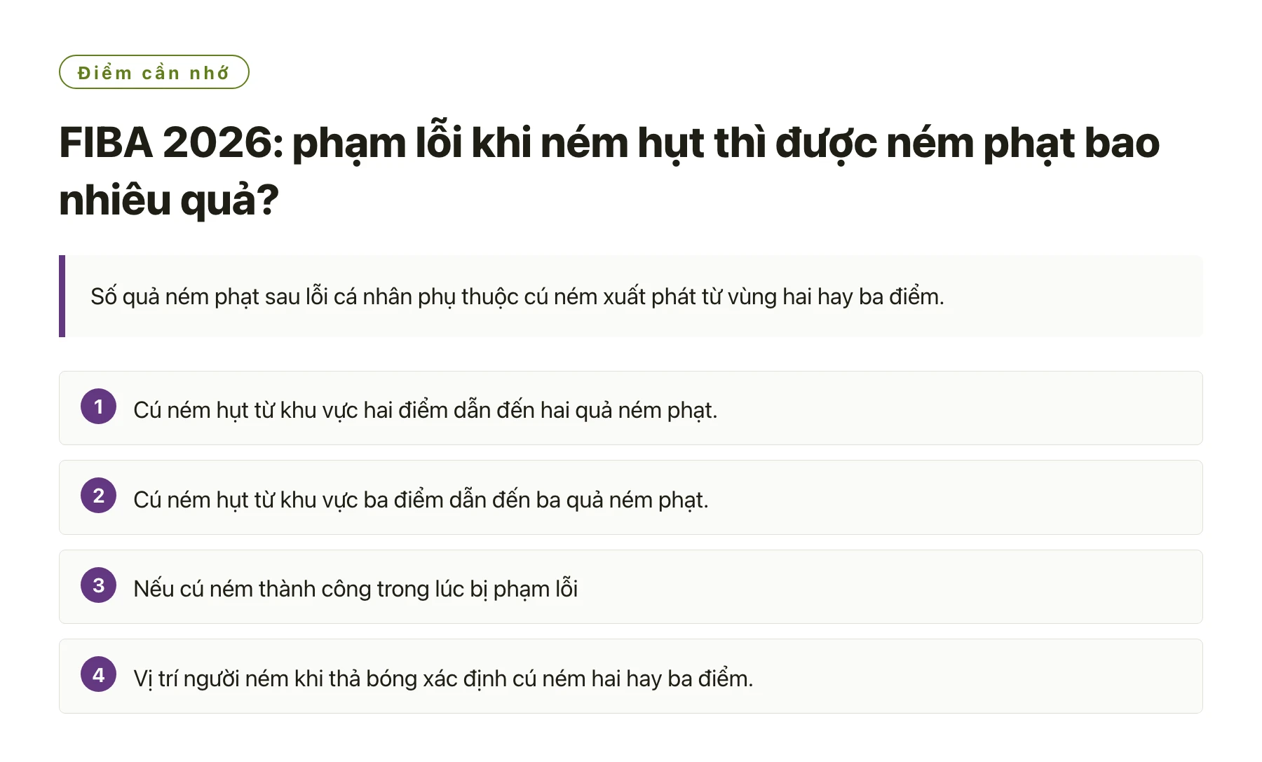 FIBA 2026: phạm lỗi khi ném hụt thì được ném phạt bao nhiêu quả?——全文要点速览